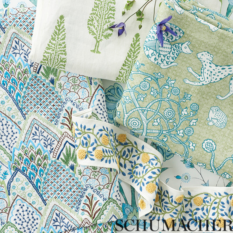 Schumacher Animalia Peacock & Leaf Fabric 178321