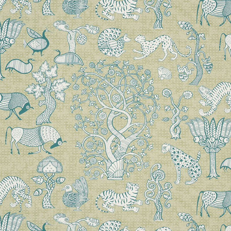 Schumacher Animalia Peacock & Leaf Fabric 178321