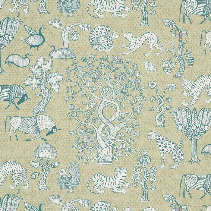 Schumacher Animalia Peacock & Leaf Fabric Sample 178321