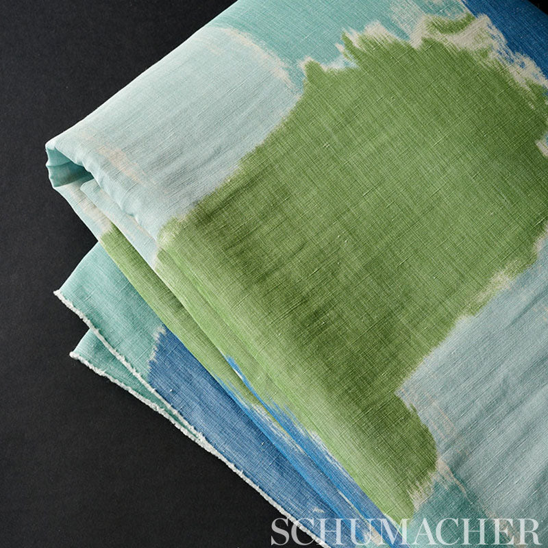 Schumacher Colorblock Ikat Aqua Fabric 178470