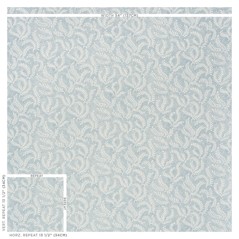 Schumacher Etched Fern Blue Fabric 178531