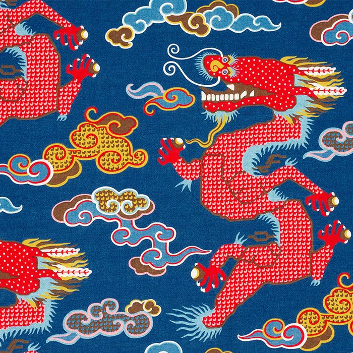 Schumacher Magical Ming Dragon Navy Fabric 178590