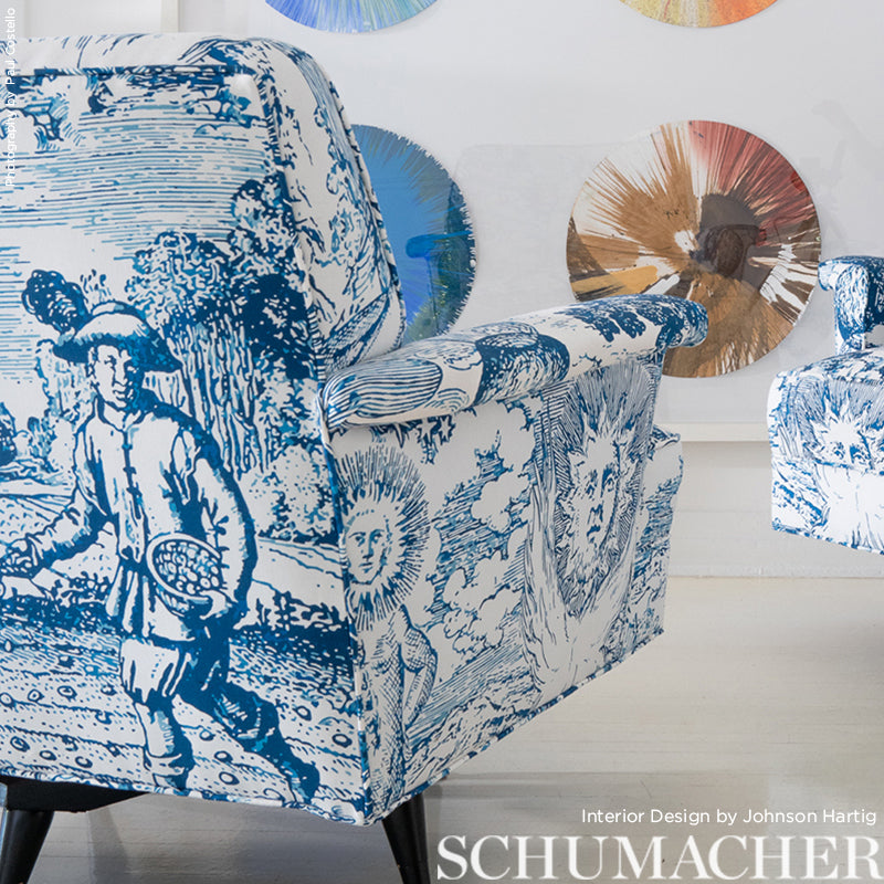 Schumacher Modern Toile Indigo Fabric 178620