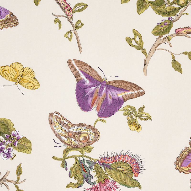 Schumacher Baudin Butterfly Chintz Purple Fabric Sample 178722