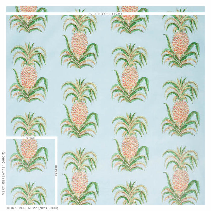 Schumacher Pineapples Chintz Sky Fabric Sample 178801