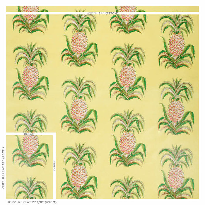 Schumacher Pineapples Chintz Yellow Fabric Sample 178803