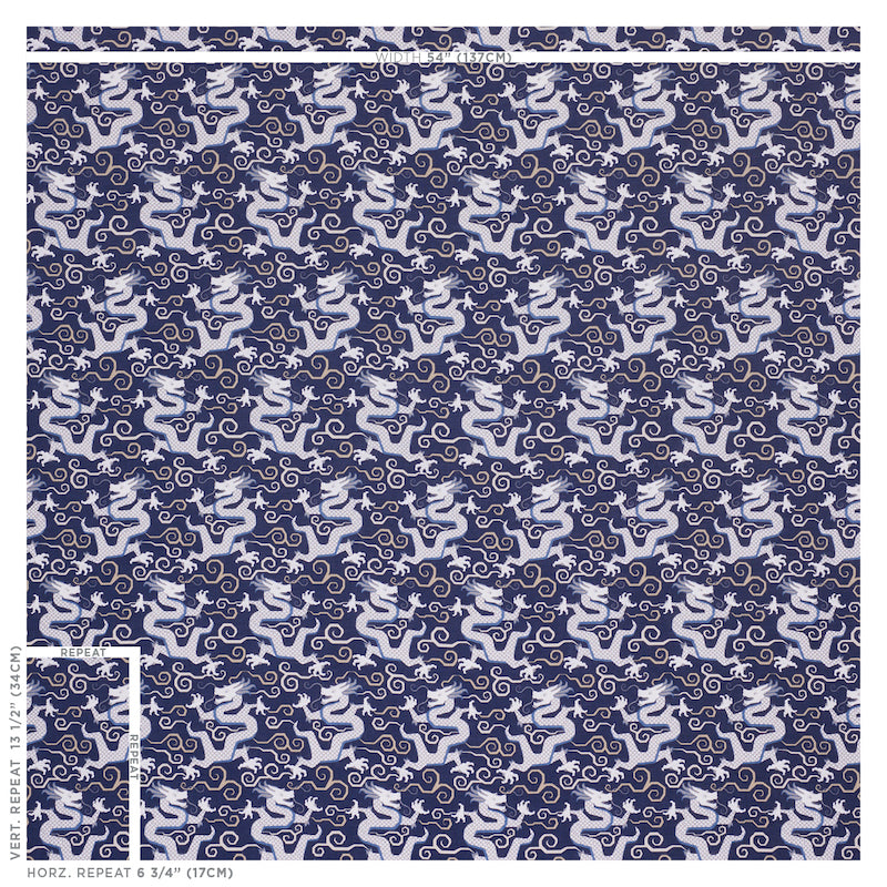 Schumacher Bixi Dragon Blue Fabric 179000