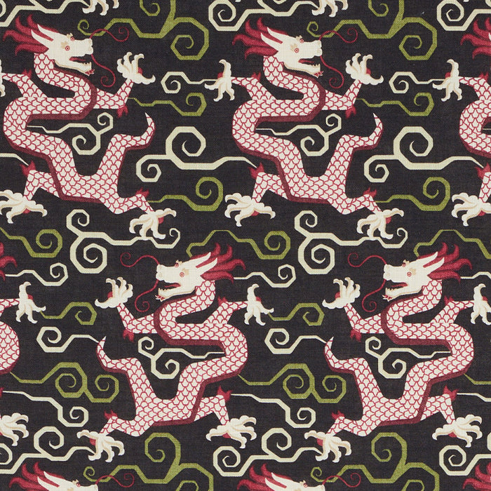 Schumacher Bixi Dragon Black Fabric Sample 179001