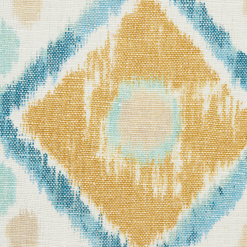 Schumacher Elizia Ikat Sky & Ochre Fabric 179050