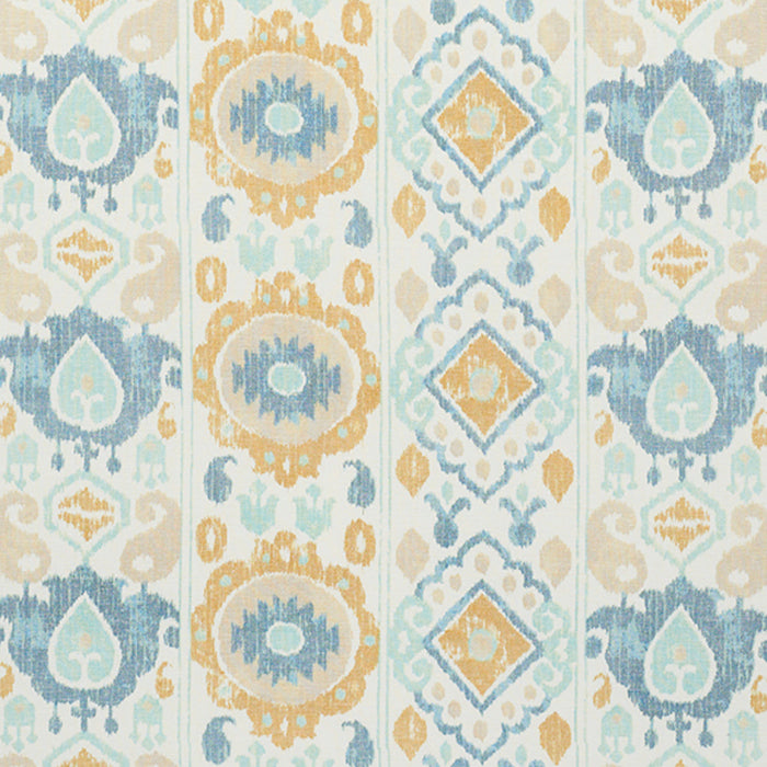 Schumacher Elizia Ikat Sky & Ochre Fabric 179050