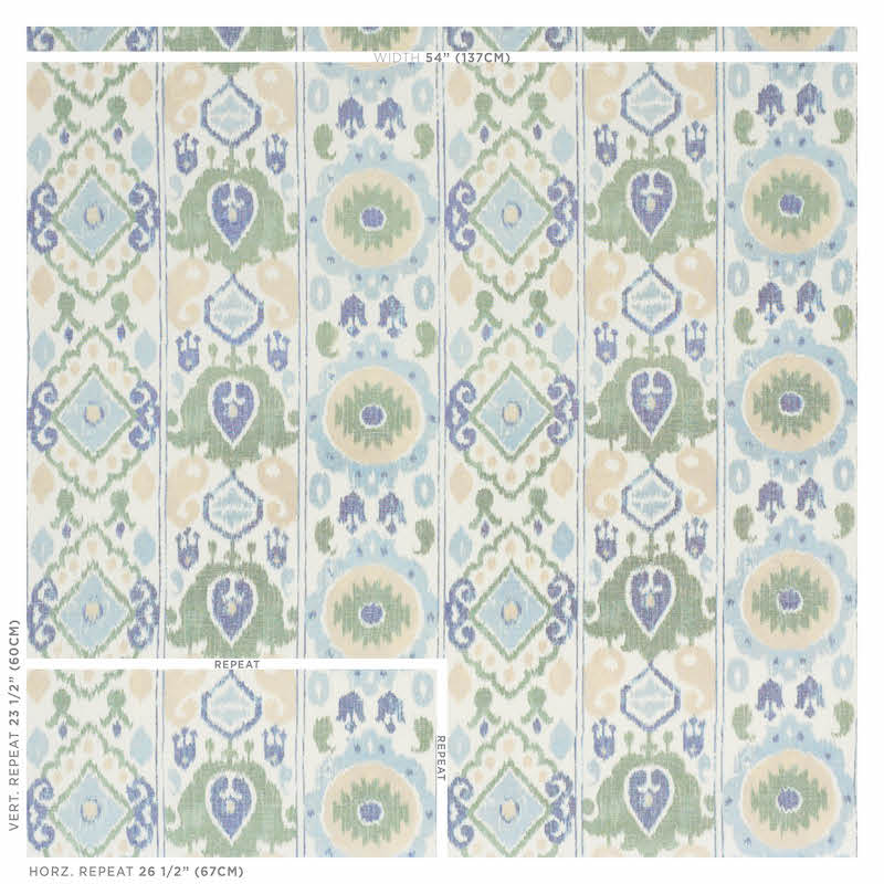 Schumacher Elizia Ikat Green & Blue Fabric Sample 179051