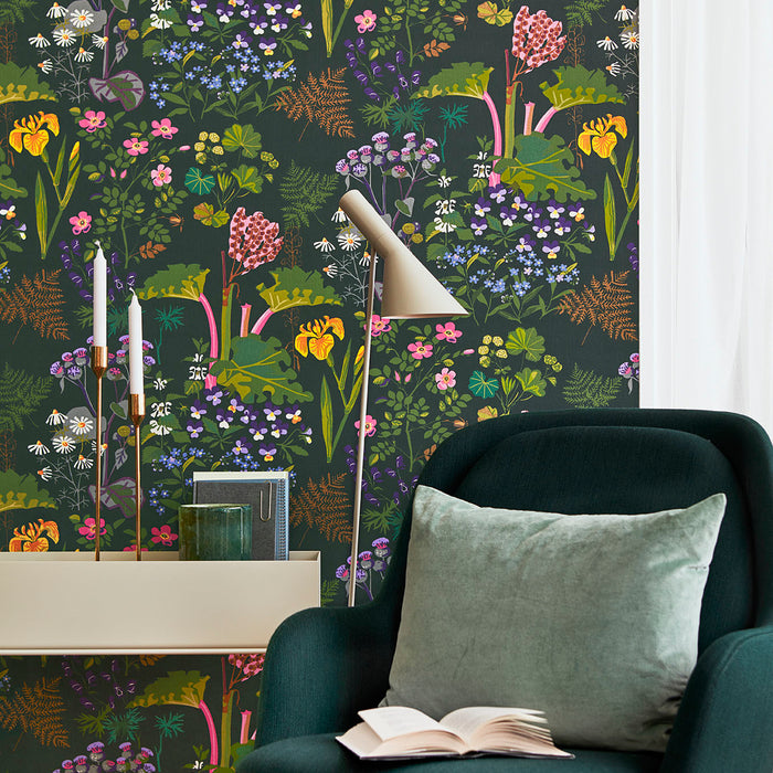 Schumacher Rabarber Charcoal Multi Wallpaper 1791