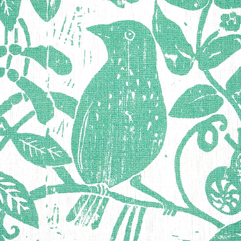 Schumacher Bird & Bee Sea Glass Fabric Sample 179211