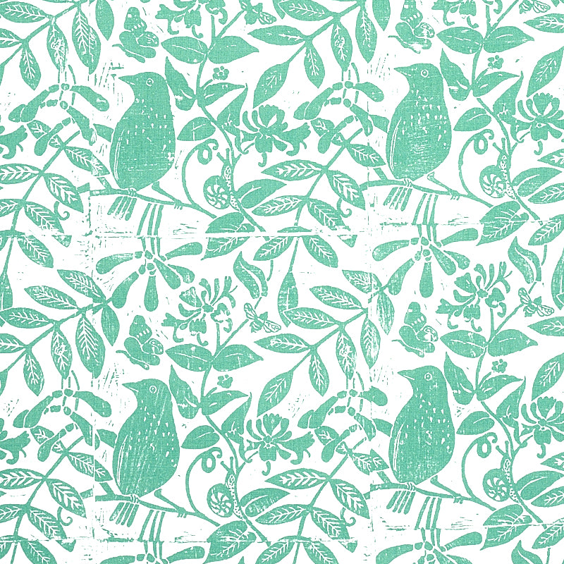 Schumacher Bird & Bee Sea Glass Fabric 179211