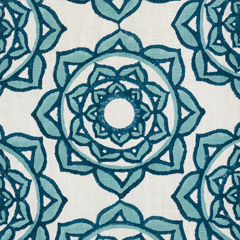 Schumacher Rose Hand Block Print Blue Fabric 179290