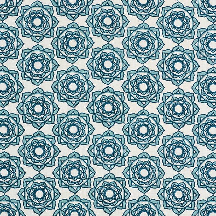 Schumacher Rose Hand Block Print Blue Fabric 179290