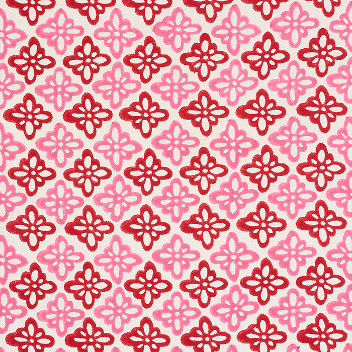 Schumacher Pattee Hand Block Print Pink Fabric 179300