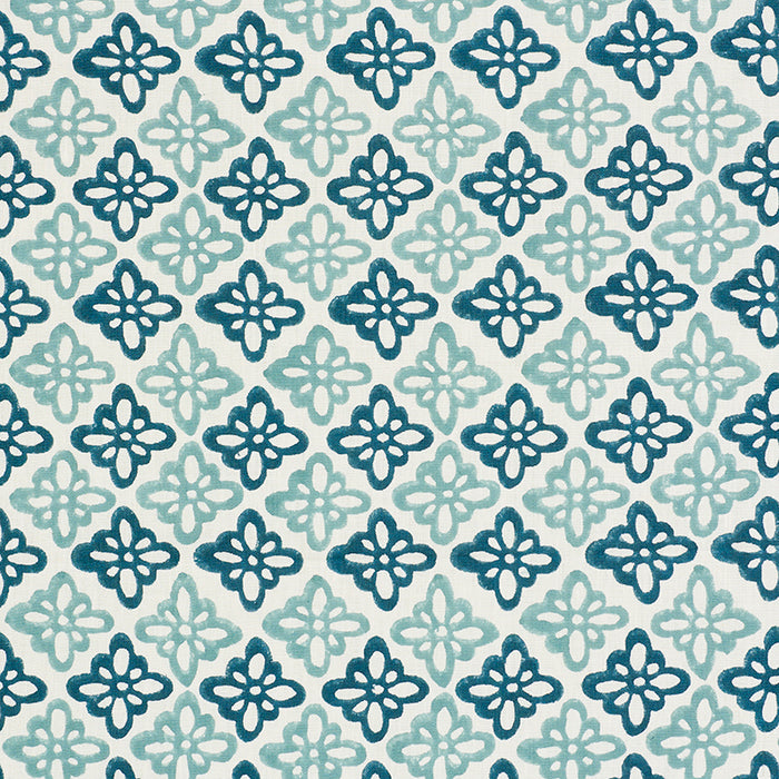 Schumacher Pattee Hand Block Print Blue Fabric 179301