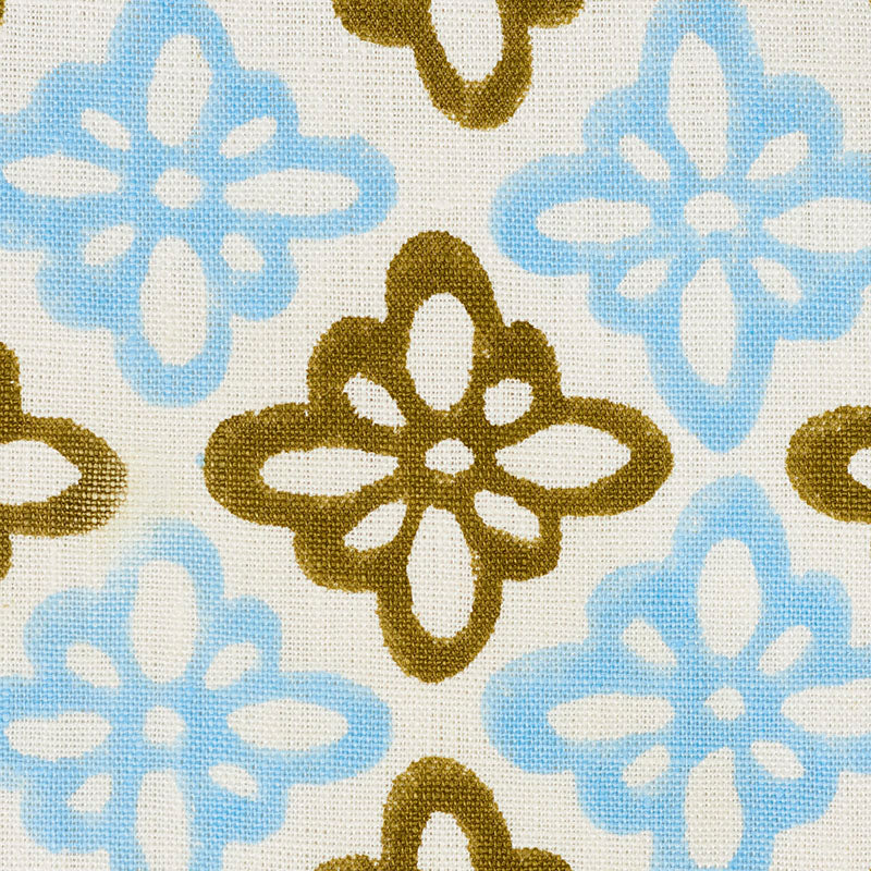 Schumacher Pattee Hand Block Print Khaki Fabric 179302