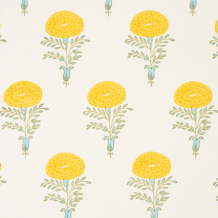 Schumacher Marigold Hand Block Print Yellow Fabric 179320