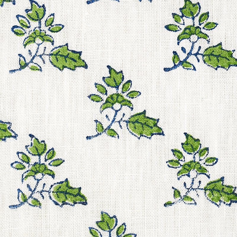 Schumacher Torbay Hand Blocked Print Green Fabric Sample 179330