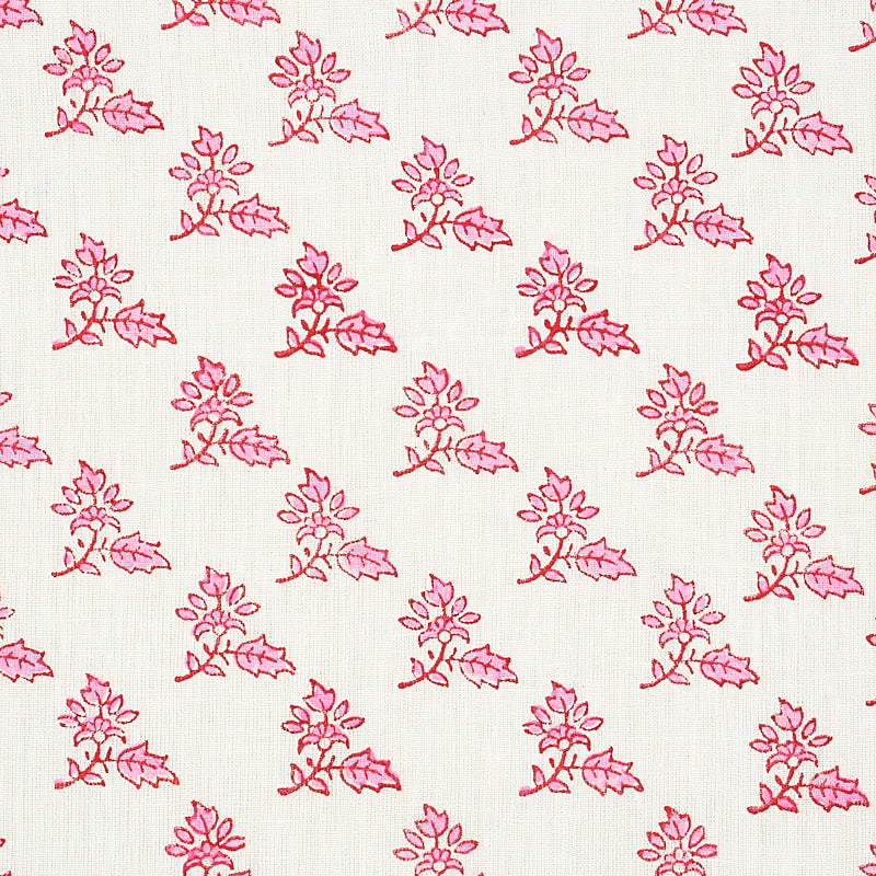 Schumacher Torbay Hand Blocked Print Pink Fabric Sample 179332