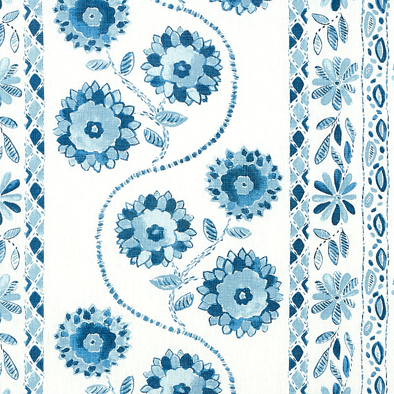 Schumacher Zinnia Handmade Print Blue Fabric Sample 179340