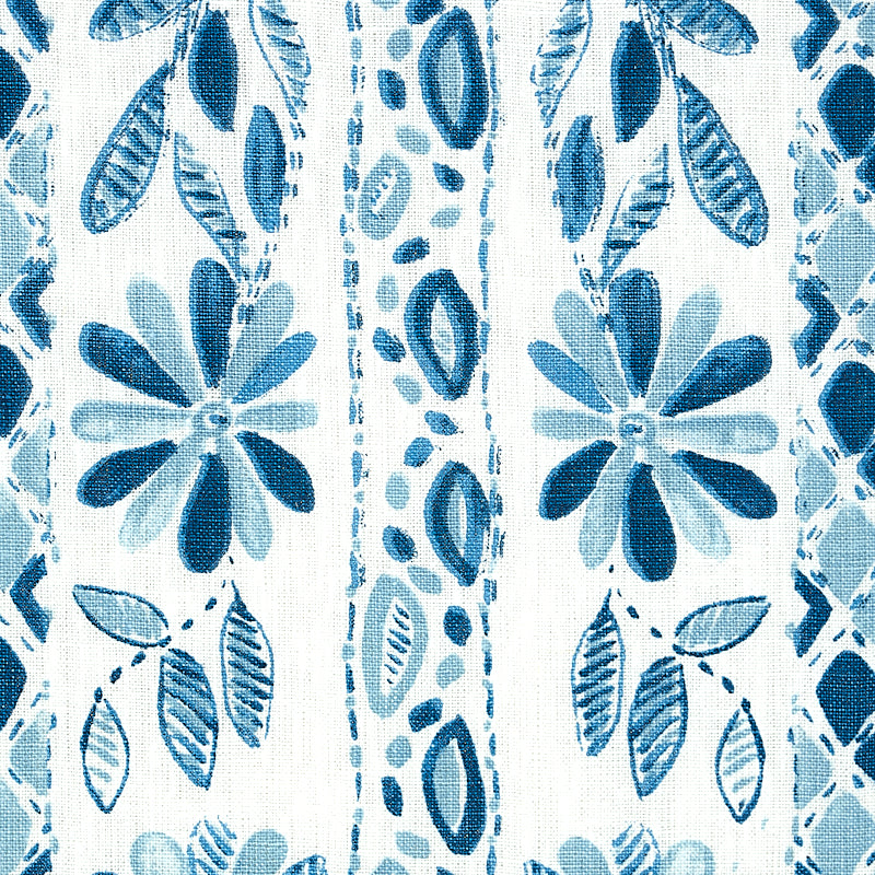 Schumacher Zinnia Handmade Print Blue Fabric Sample 179340