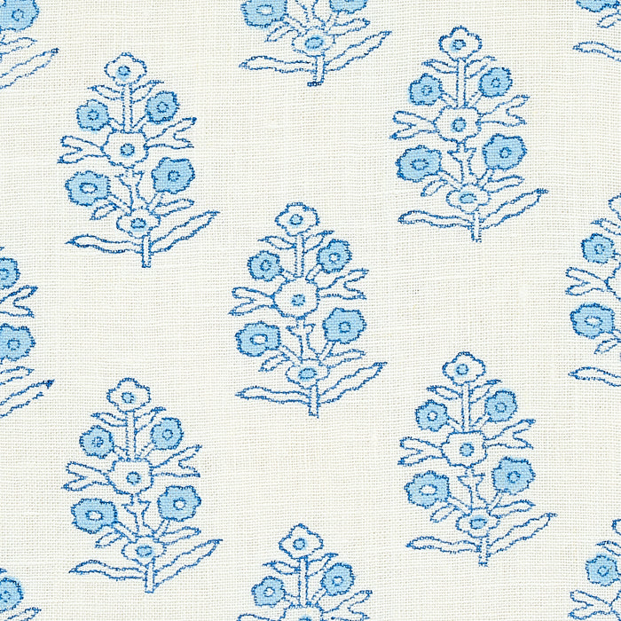 Schumacher Aditi Hand Blocked Print Blue Fabric Sample 179360