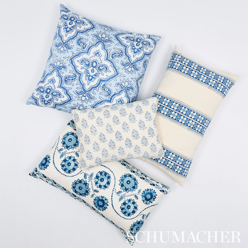 Schumacher Aditi Hand Blocked Print Blue Fabric Sample 179360