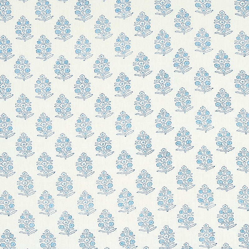 Schumacher Aditi Hand Blocked Print Blue Fabric 179360