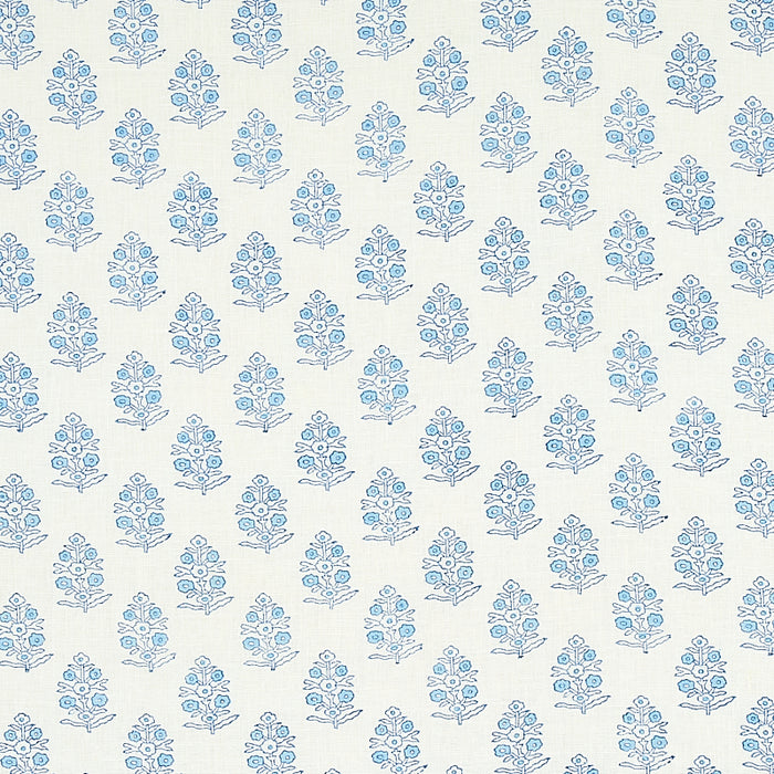 Schumacher Aditi Hand Blocked Print Blue Fabric Sample 179360