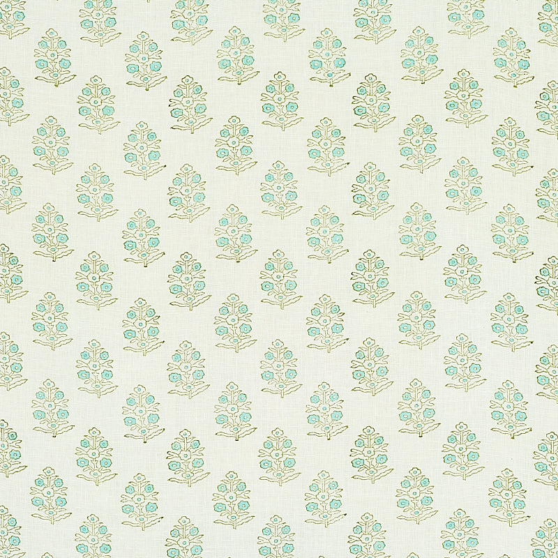 Schumacher Aditi Hand Blocked Print Green Fabric 179361