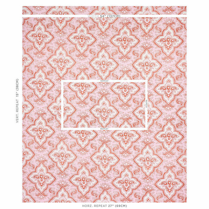 Schumacher Amalia Medallion Handmade Print Pink Fabric Sample 179442