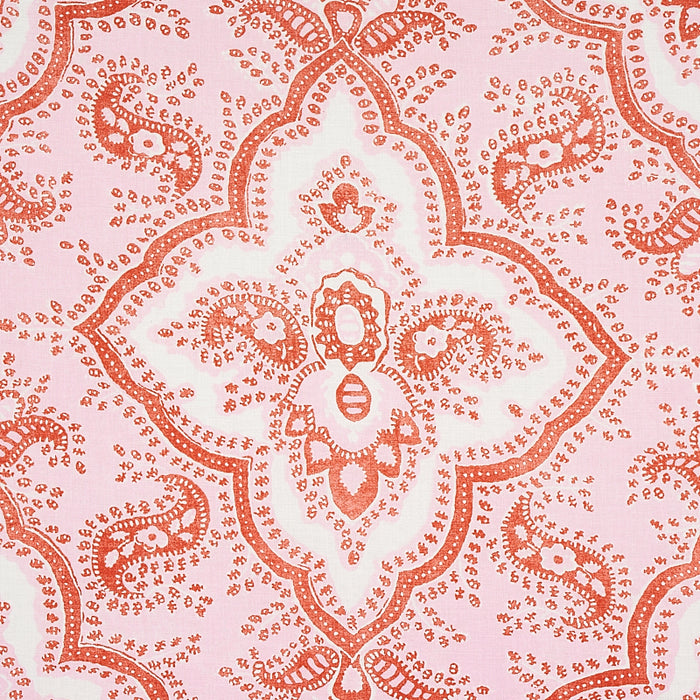 Schumacher Amalia Medallion Handmade Print Pink Fabric Sample 179442