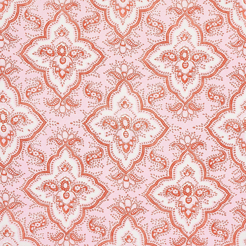 Schumacher Amalia Medallion Handmade Print Pink Fabric Sample 179442