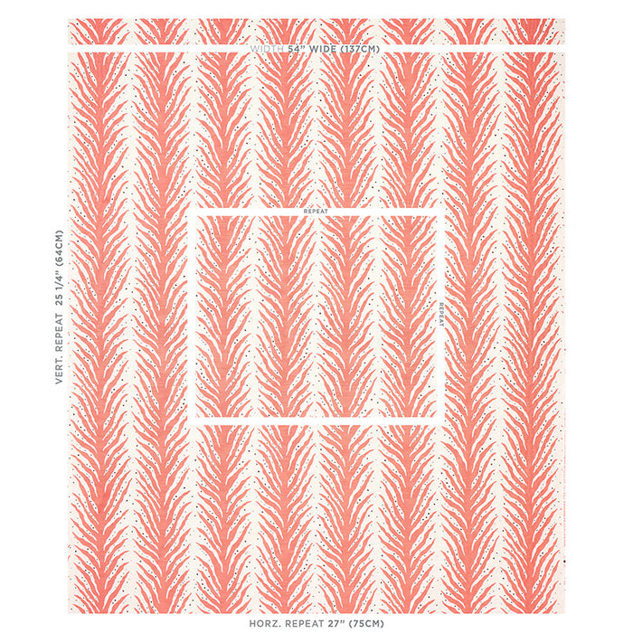 Schumacher Creeping Fern Print Coral Fabric Sample 179482