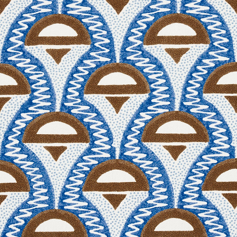 Schumacher Abelino Blue & Brown Fabric Sample 179581