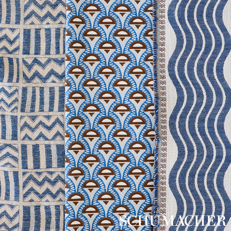 Schumacher Abelino Blue & Brown Fabric 179581