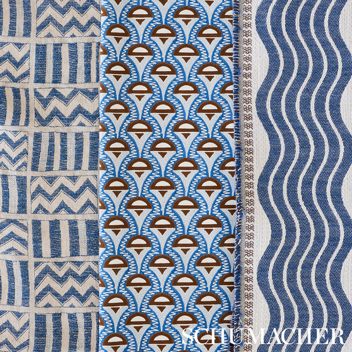 Schumacher Abelino Blue & Brown Fabric Sample 179581