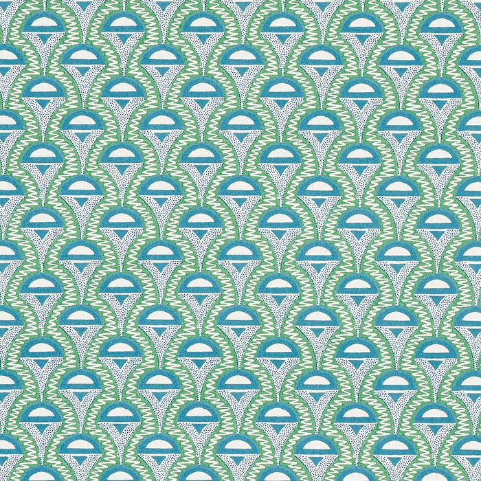 Schumacher Abelino Green & Peacock Fabric Sample 179582