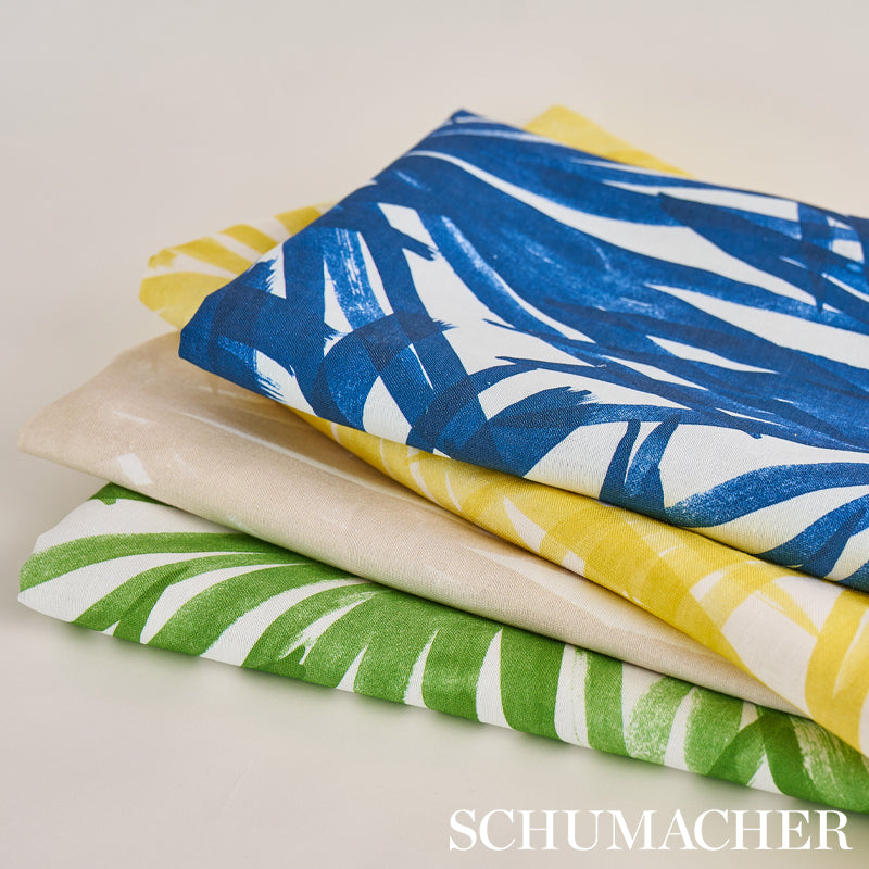 Schumacher Sunlit Palm Linen Blue Fabric Sample 179600