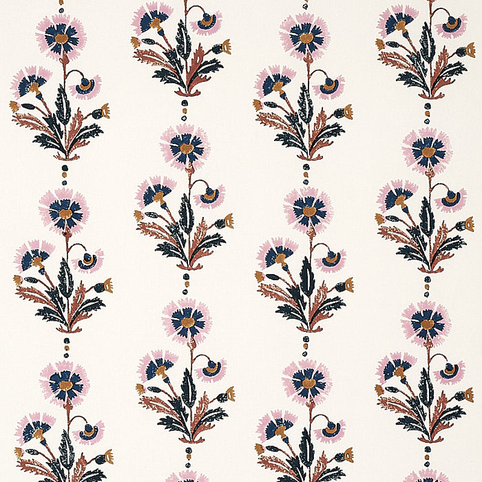 Schumacher Dianthus Hand Block Print Rust & Rose Fabric Sample 179740