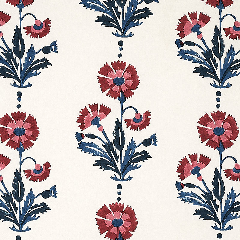 Schumacher Dianthus Hand Block Print Indigo & Iron Fabric Sample 179741