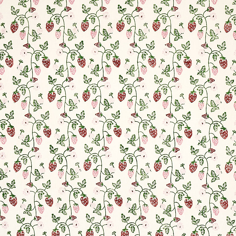 Schumacher Strawberry Hand Block Print Grass Fabric Sample 179780