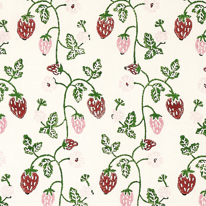 Schumacher Strawberry Hand Block Print Grass Fabric Sample 179780