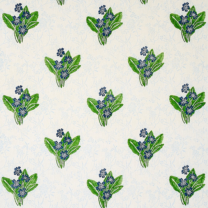 Schumacher Primrose Hand Block Grass & Sky Fabric Sample 179830