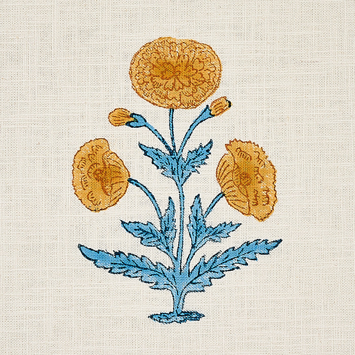 Schumacher Poppy Hand Block Print Mustard & Sky Fabric Sample 179841