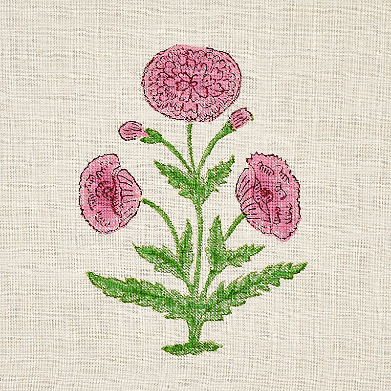 Schumacher Poppy Hand Block Print Rose & Grass Fabric 179842