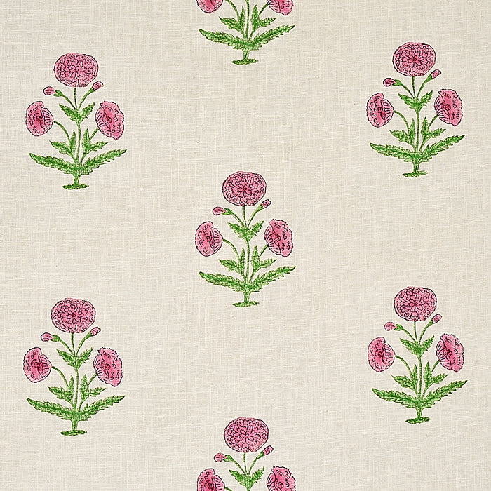 Schumacher Poppy Hand Block Print Rose & Grass Fabric Sample 179842